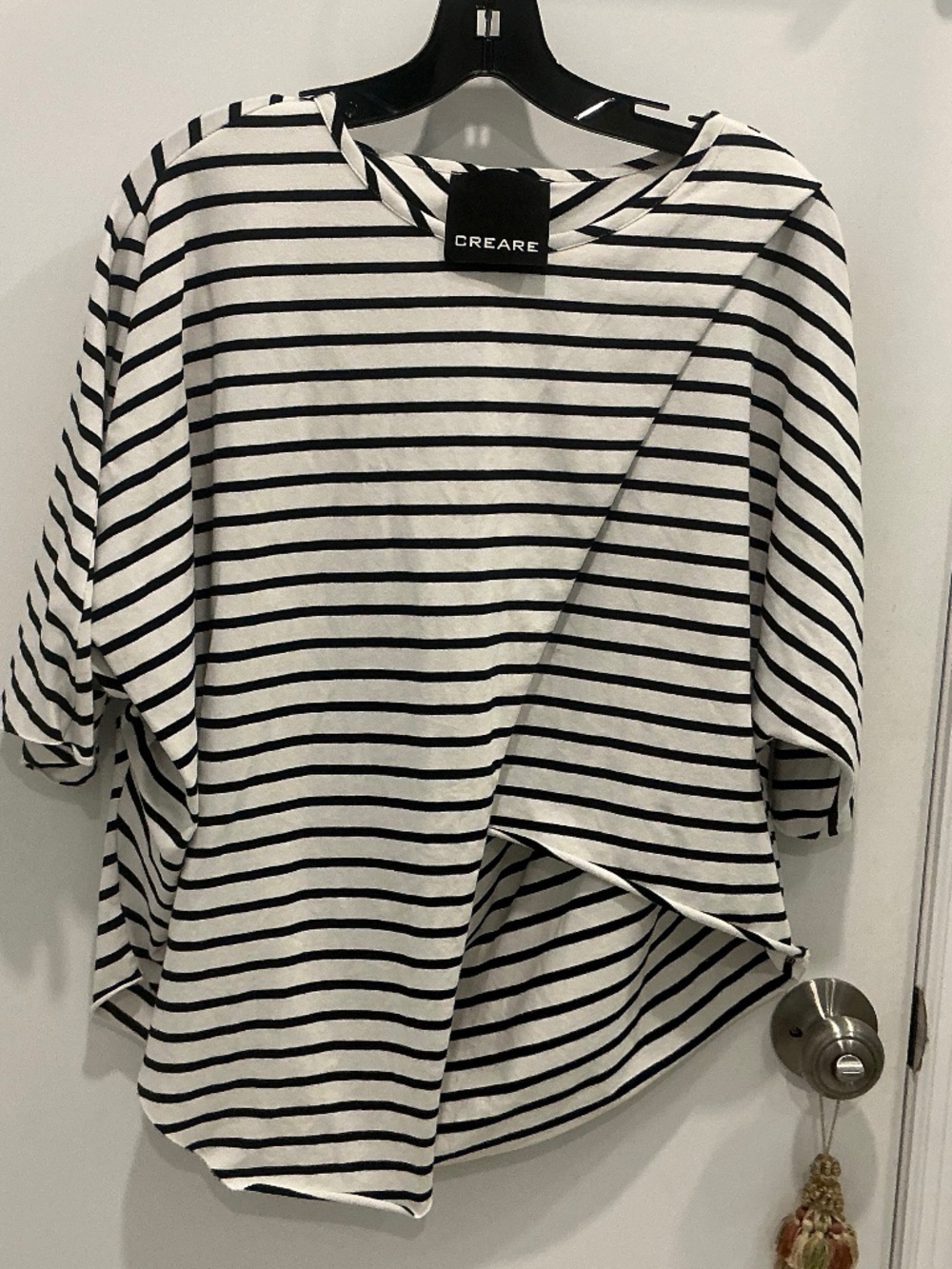 CREARE Avant-garde Artsy Striped Asymmetrical Tunic Top